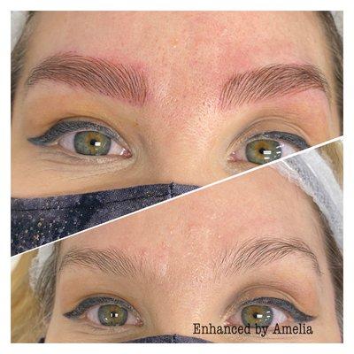 Fluffy natural full brows with microblading.