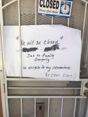 I wished the voicemail had indicated that they were closed unfortunately they didn't leave a message on the phone number that's listed.