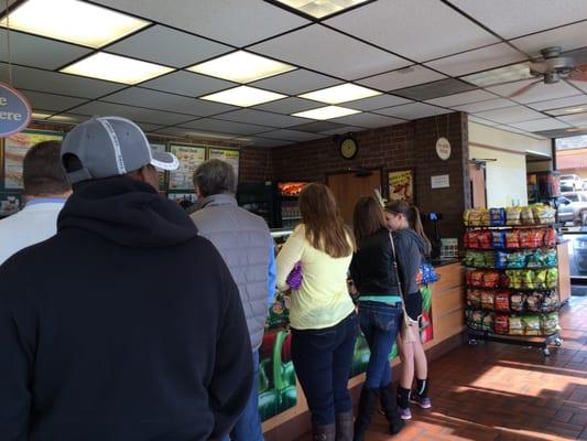 Long ass line at subway today! Must be a good one!