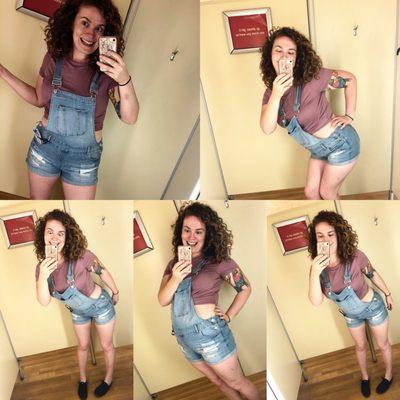 Me in the dressing room trying to decide if I'm too old for overalls. Crop top? Maybe. Overalls? Never! (Plus they were on clearance for $6)