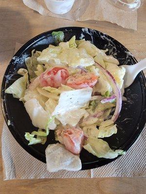 Dinner Salad was salad mix, red onions and cherry tomatoes