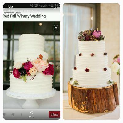 On the left is the picture of the cake I wanted. Left is the cake I ended up with....