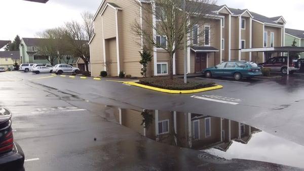 Parking lot flooded all winter longer due to clogged drain