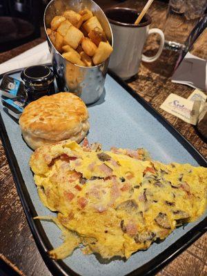 Omelette with biscuit. Delicious!