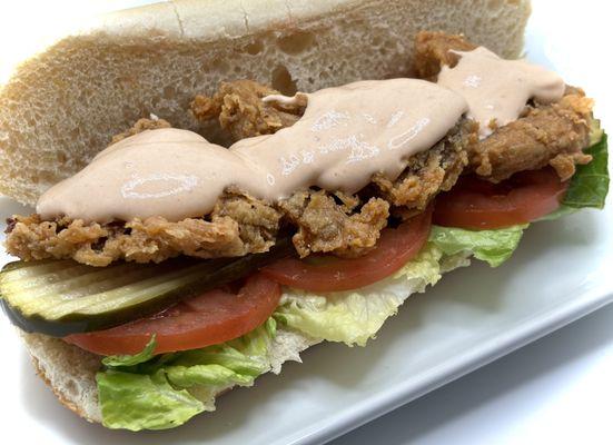 Po Boy Sandwich- breaded oyster mushrooms, lettuce, tomatoes, pickles and chipotle mayo