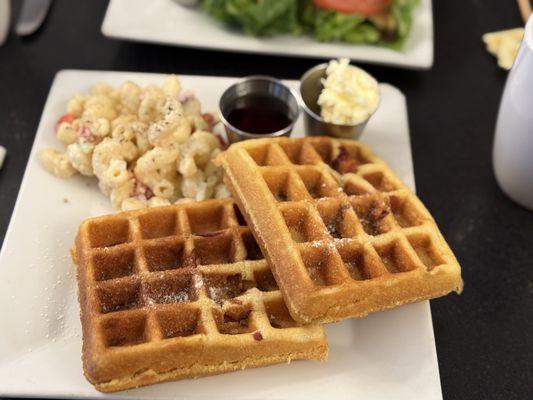 Cornbread waffles with bacon