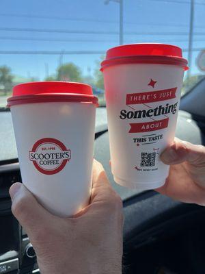 White chocolate latte on the left and Cinnamon Toast Crunch on the right! You gotta try the cinnamon one while it lasts!