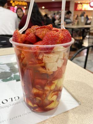 Large size fruit cup with chamoy and lime $12