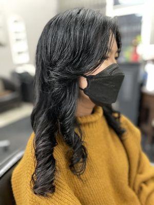 Digital perm with curtain bangs by Lin