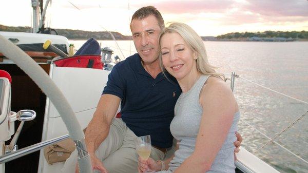 Romantic wedding engagement on a beautiful sailing yacht.