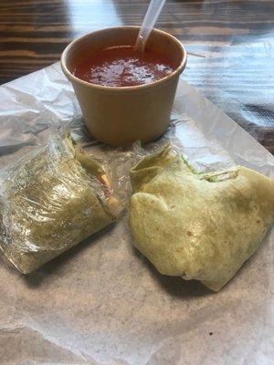 tomato basil soup and spicy turkey wrap