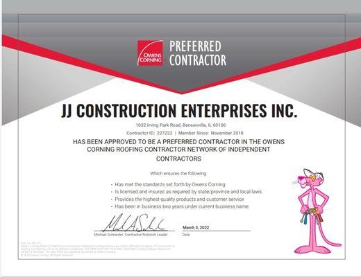 Long time partners with Owens Corning material products.