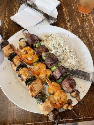 House Kabobs. Steak, chicken, and shrimp.