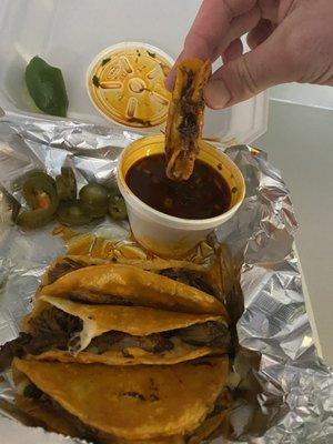 Birria tacos and menudo