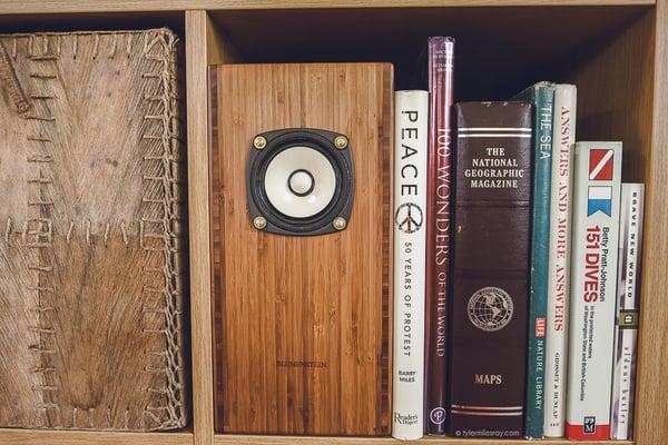 Caramel bamboo Orca Fullrange speaker. Photo copyright Tyler Miles Ray.