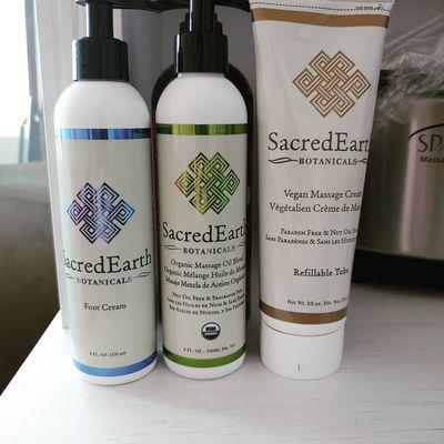 Sacred Earth Botanical Massage cream, lotion and oil.