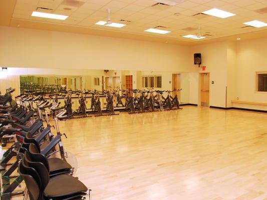 Activity room including studio cycling machines