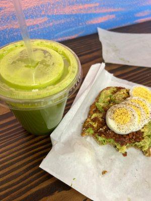 Avocado toast and a restore juice!