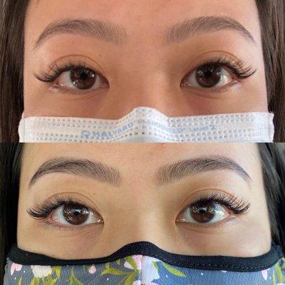 Above photo is before Henna and bottom is after Henna, brow thread and lashes