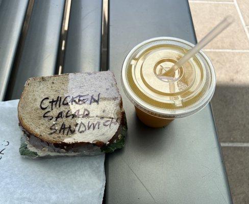 Chicken salad sandwich and OJ