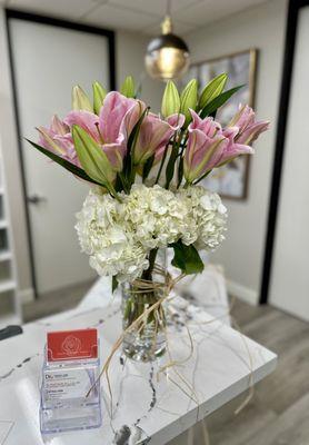 Our patients are so thoughtful. These flowers brighten the office and they smell divine!