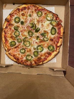 Small cheese pizza with jalapeños