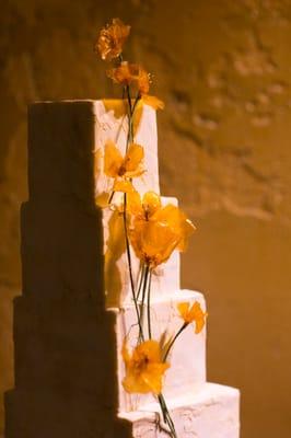 Wedding Cake with California Poppies by Jasmine Rae Bakery. © Julie Mikos Photographer