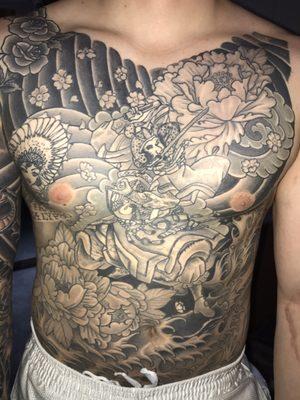 Jason did the Horiyoshi III style hero and the peonies.