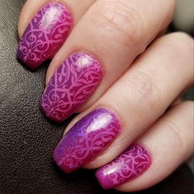 Ombre gel polish with stamped design