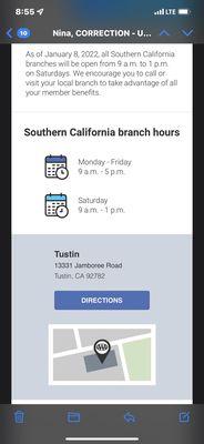 New branch hours