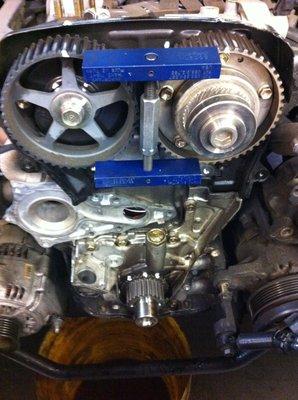 Timing belt and water pump service on twin cam motor