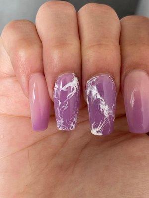 Purple marble coffin nails