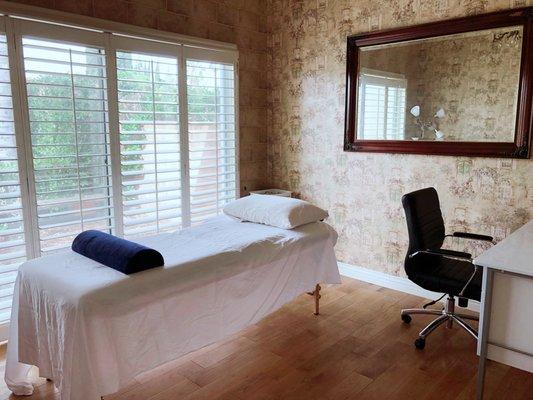 Treatment room 1. 
Come in for a holistic treatment to release stress from the week and manage body pain in a relaxing environment.