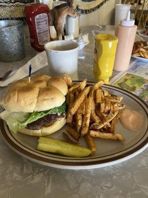 Swiss cheeseburger with home cut fries