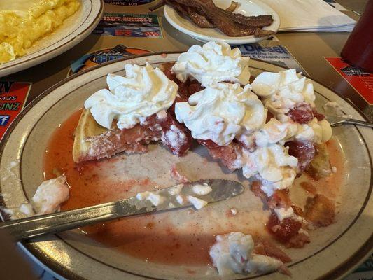 Waffle with strawberry topping