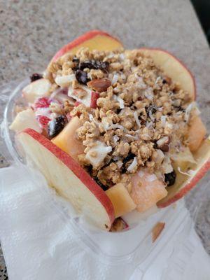 Bionico - mixed fruits with cream and granola (Apples. Strawberries, Cantaloupe, Banana)