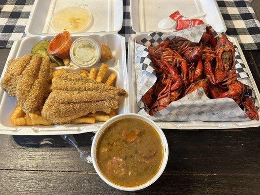 2 piece, Tuesday special, 1lb of crawfish, small gumbo