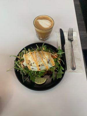 Classic avocado toast with egg + 8oz hazelnut latte