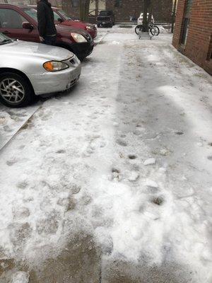 ice/snow on sidewalks. The main entrance was shoveled/salted but not the sidewalks to cars and class