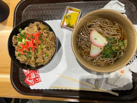 hot soba with small beef bowl