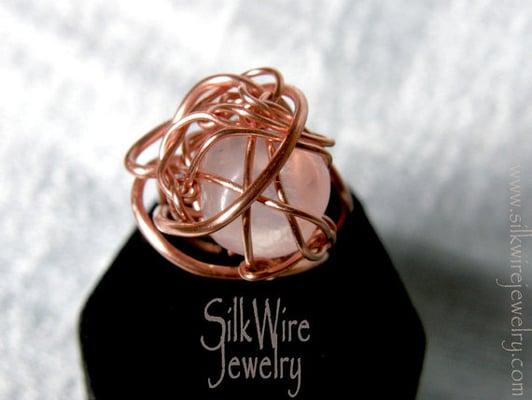 Rose Quartz Ring of Wire by SilkWire Jewelry. Individuality plus Wellness in ONE.