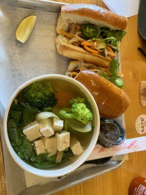 Combo #6 (full banh mi --I got chicken without pate and with jalapeños. And a cup of veggie pho). Good portion size and would recommend.