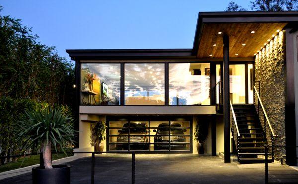 Modern contemporary garage door on custom Hollywood Hills home