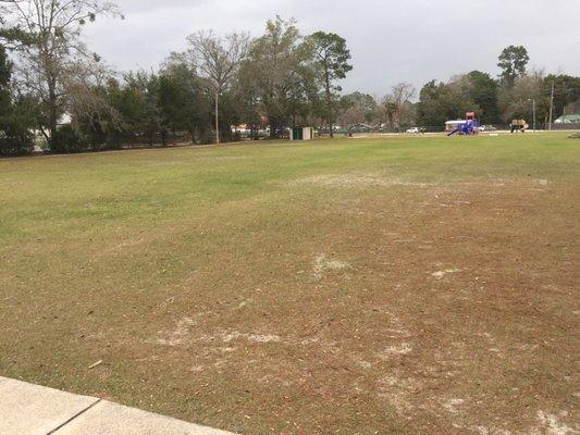 Huge field separating the two playgrounds.