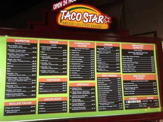 Taco Star menu