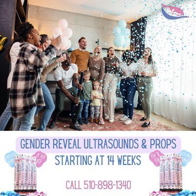 Confirm gender in a 2D/3D ultrasound as early as 14 weeks!  Bring up to 7 guests to join in on the fun! Gender reveal props available!