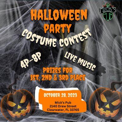 Join us for our Halloween Party/Costume Contest for 1st, 2nd, 3rd place winners!