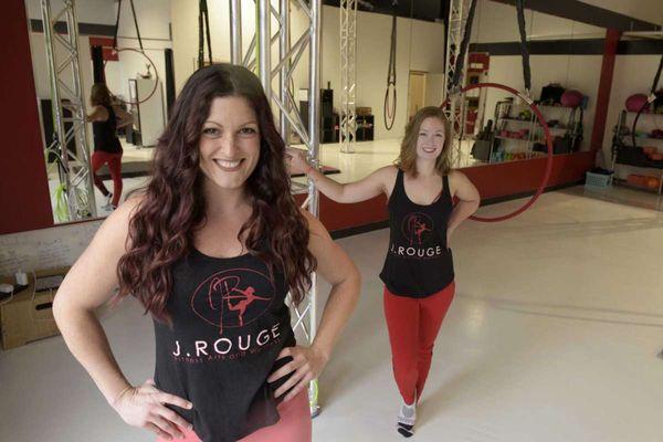 Jennifer Ramey, owner and fitness instructor, with Jana Schoenberg, aerial hoop/ lyra teacher.