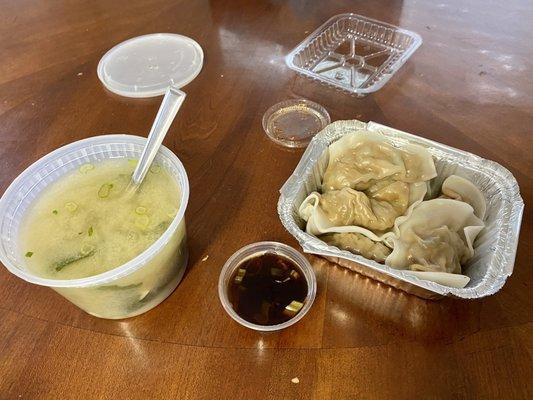 Steamed dumplings and miso soup