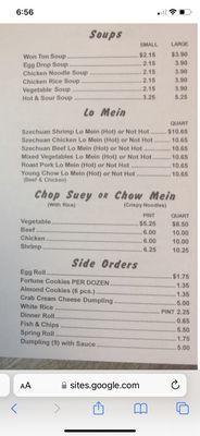 Current menu with prices, my most FAVORITE Chinese restaurants within 25 mile radius! Note* cash only. Mr. Wong is magical with his woks!